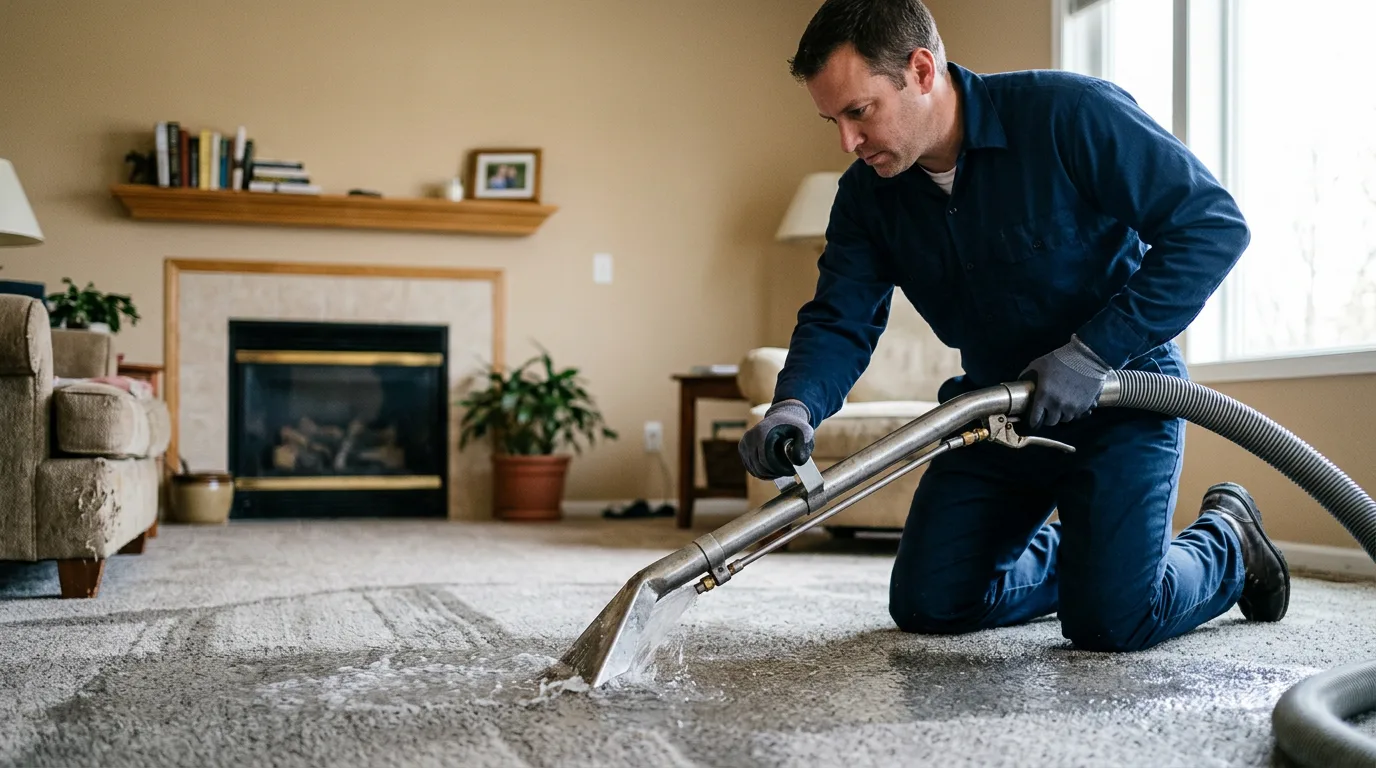 Water damage restoration technician working near New Canton, IL